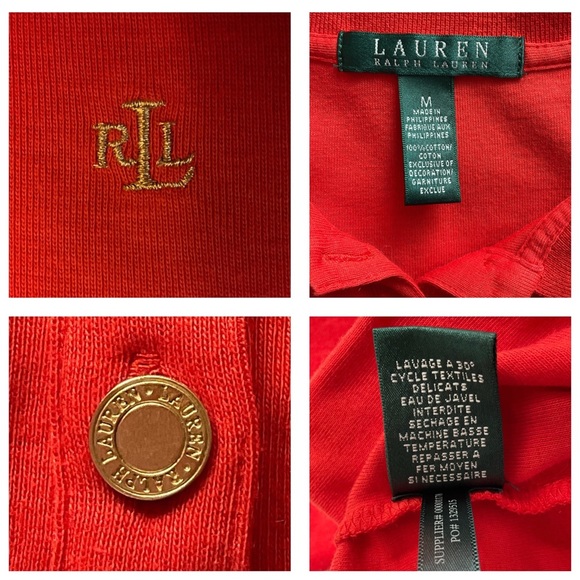 Lauren Ralph Lauren Red Orange 3/4 sleeve Polo Shirt - Picture 11 of 13